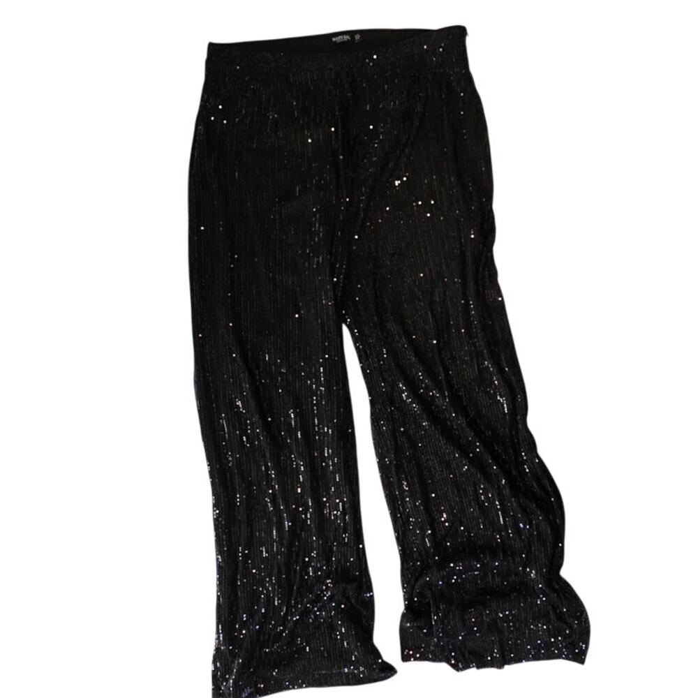 Nasty Gal Women's Black Flowing Shiny Sequin Flared PantsTrousers 14 Extra Long